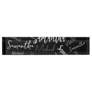 Two names couple pattern monogram black grey white nameplate