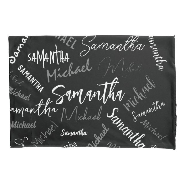 Two names couple pattern monogram black grey white pillowcase (Front)