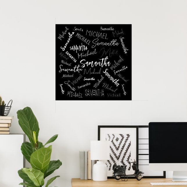 Two names couple pattern monogram black grey white poster (Home Office)