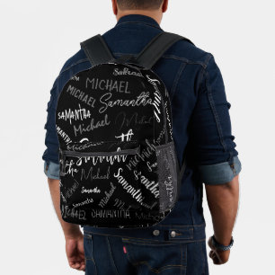 Two names couple pattern monogram black grey white printed backpack