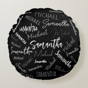 Two names couple pattern monogram black grey white round cushion