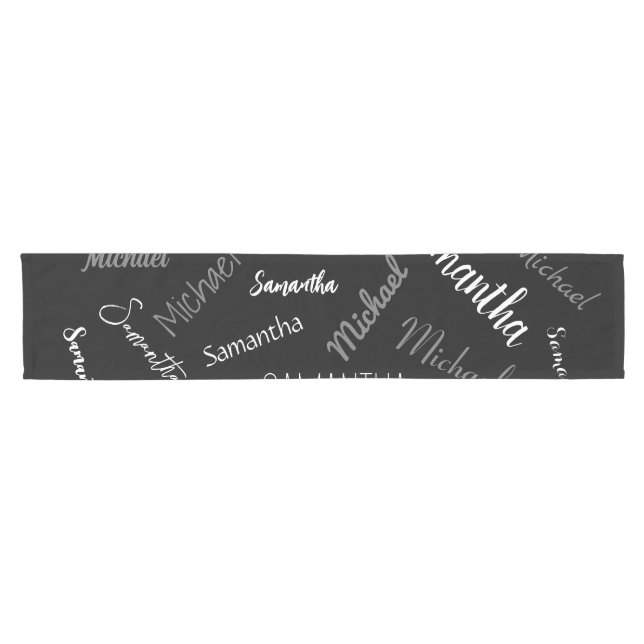 Two names couple pattern monogram black grey white short table runner (Horizontal)
