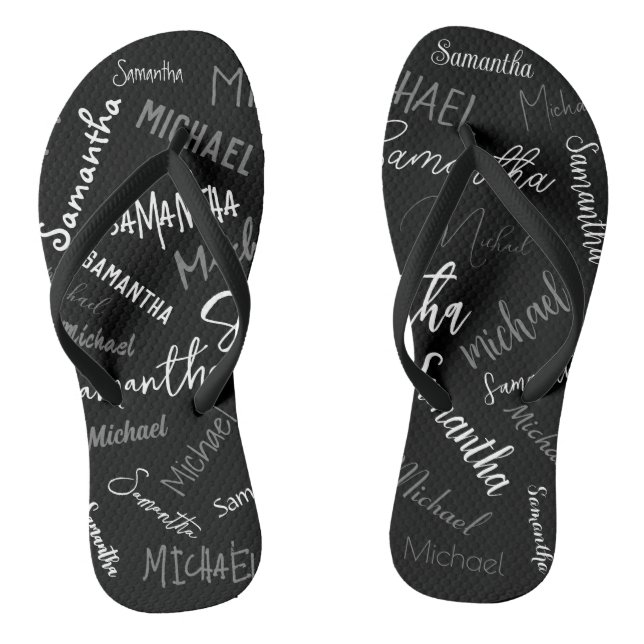 Two names couple pattern monogram black grey white thongs (Footbed)