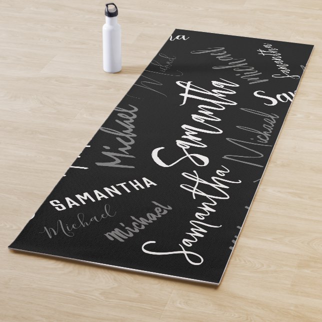 Two names couple pattern monogram black grey white yoga mat (In Situ)