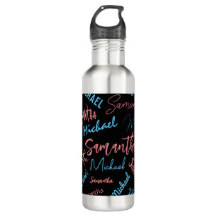Two names couples pattern monogram blue light pink 710 ml water bottle