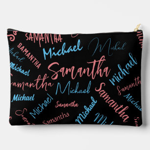 Two names couples pattern monogram blue light pink accessory pouch