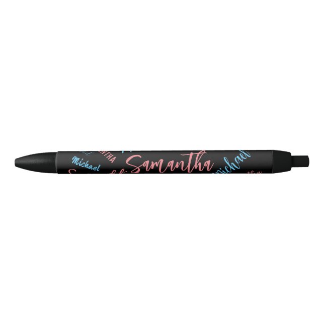 Two names couples pattern monogram blue light pink black ink pen (Front)