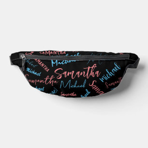 Two names couples pattern monogram blue light pink bum bags