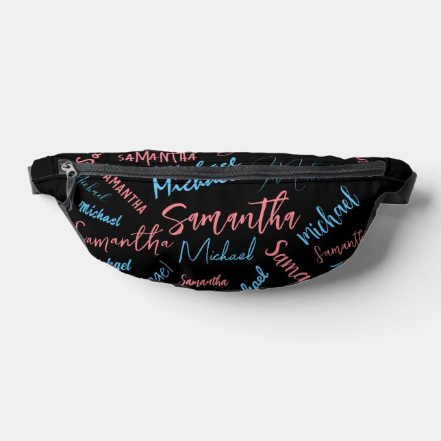 Two names couples pattern monogram blue light pink bum bags (Lay Down)