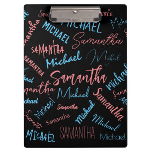 Two names couples pattern monogram blue light pink clipboard