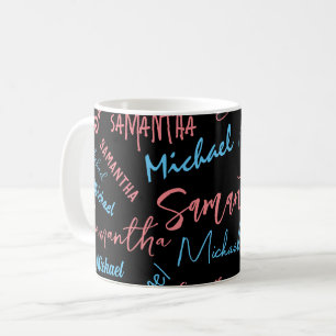 Two names couples pattern monogram blue light pink coffee mug