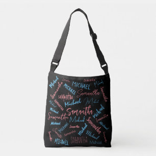 Two names couples pattern monogram blue light pink crossbody bag