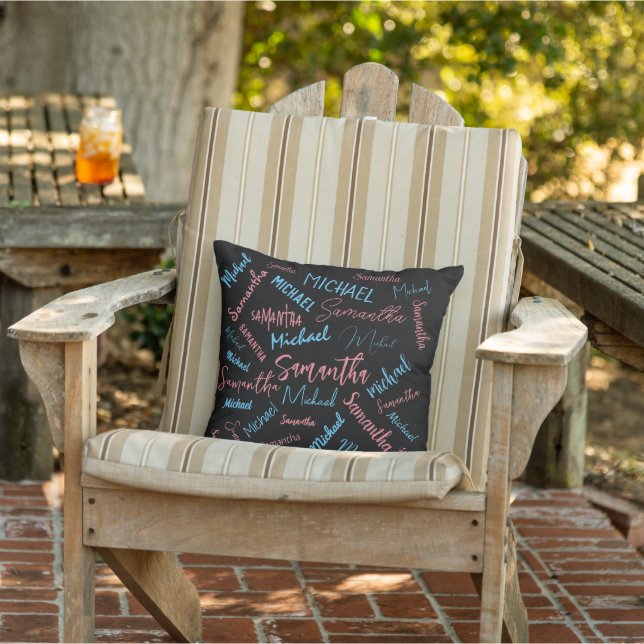 Two names couples pattern monogram blue light pink cushion (Chair)