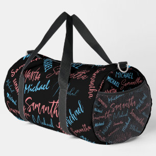 Two names couples pattern monogram blue light pink duffle bag