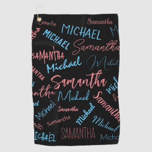 Two names couples pattern monogram blue light pink golf towel