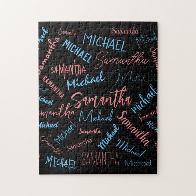 Two names couples pattern monogram blue light pink jigsaw puzzle (Vertical)