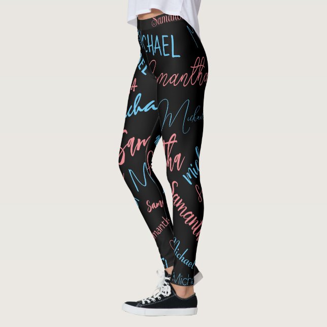 Two names couples pattern monogram blue light pink leggings (Left)