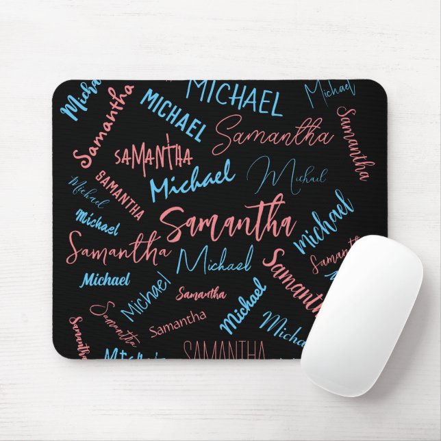 Two names couples pattern monogram blue light pink mouse pad (With Mouse)