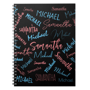 Two names couples pattern monogram blue light pink notebook