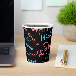 Two names couples pattern monogram blue light pink paper cups