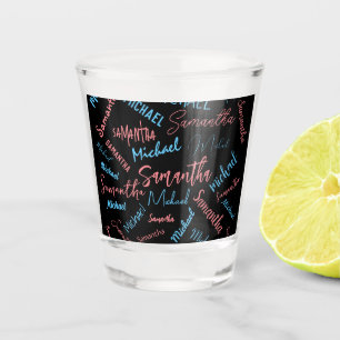 Two names couples pattern monogram blue light pink shot glass