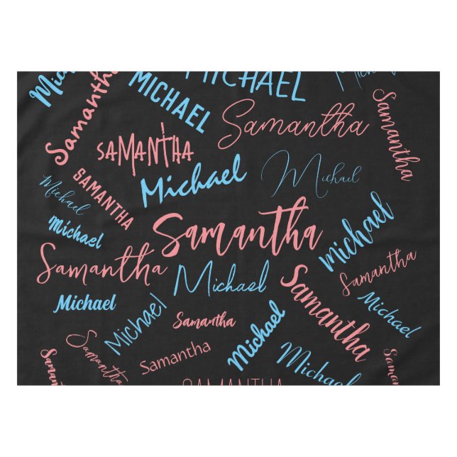 Two names couples pattern monogram blue light pink tablecloth (Front (Horizontal))