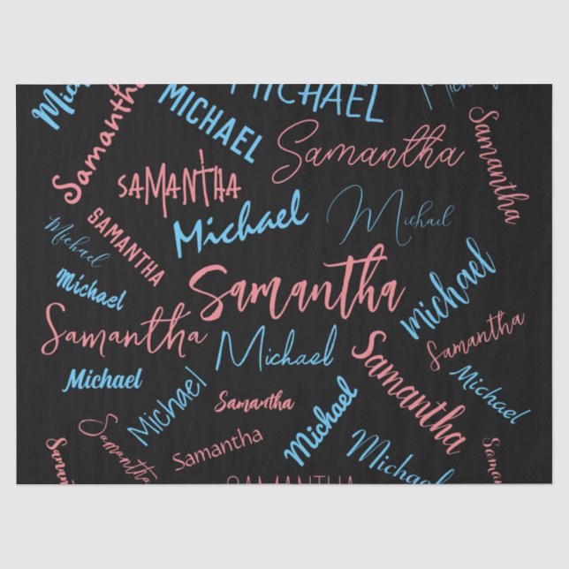 Two names couples pattern monogram blue light pink tissue paper (Front)