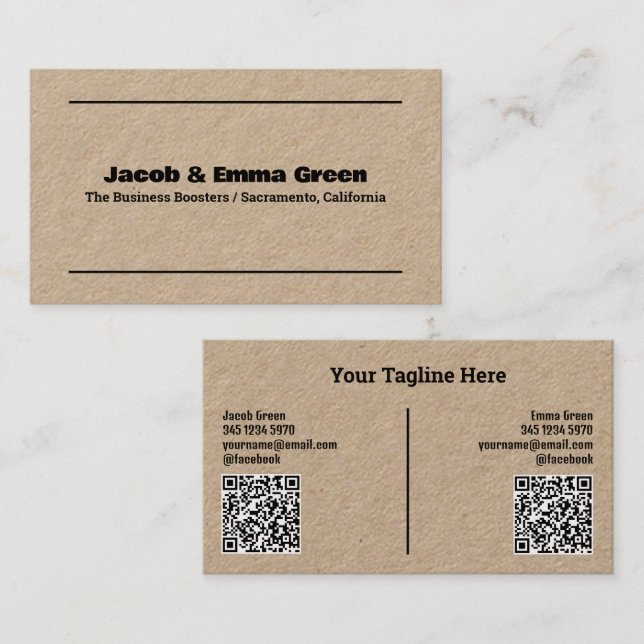 Two Names QR Kraft Business Card (Front/Back)