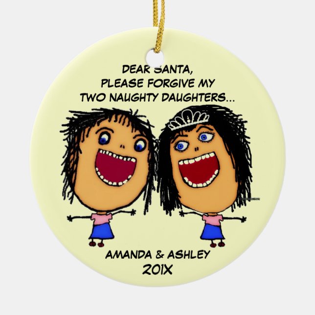 Two Naughty Daughters Cartoon Ceramic Ornament (Front)
