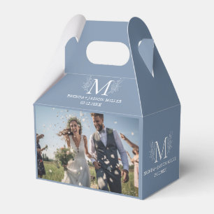 Two Newlywed Photos White Botanical Monogram  Favour Box