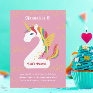 Two nicorn Unicorn Second Birthday Party Invitation
