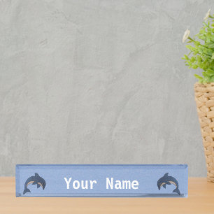 Two Ocean Blue and White Jumping Dolphins Nameplate