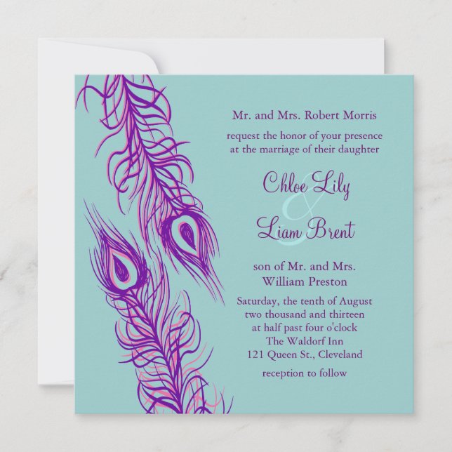 Two of a Kind Peacock Feathers Invitation (Front)