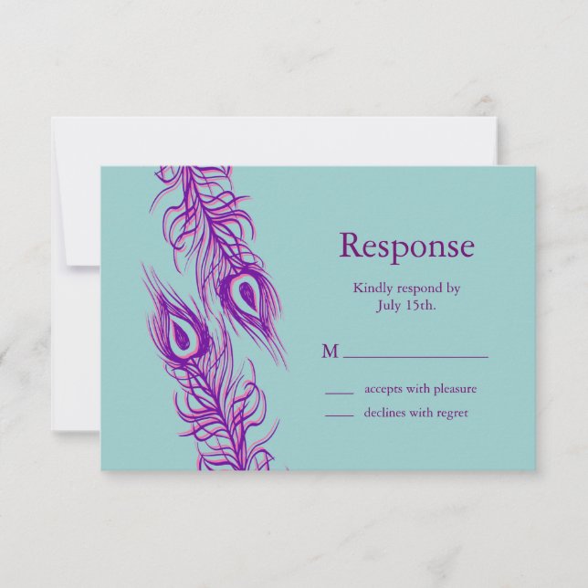 Two of a Kind Peacock Feathers RSVP Card (Front)