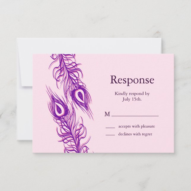 Two of a Kind Peacock Feathers RSVP Card (Front)