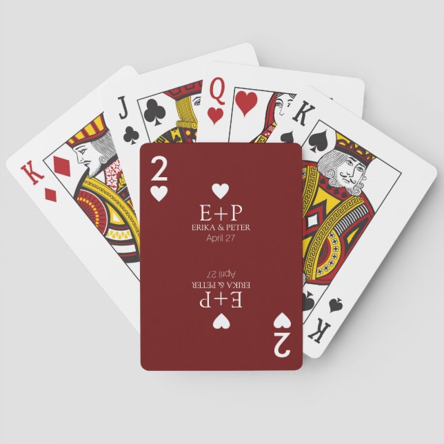 Two of Hearts Wedding Favour Romantic dark-red Playing Cards (Back)