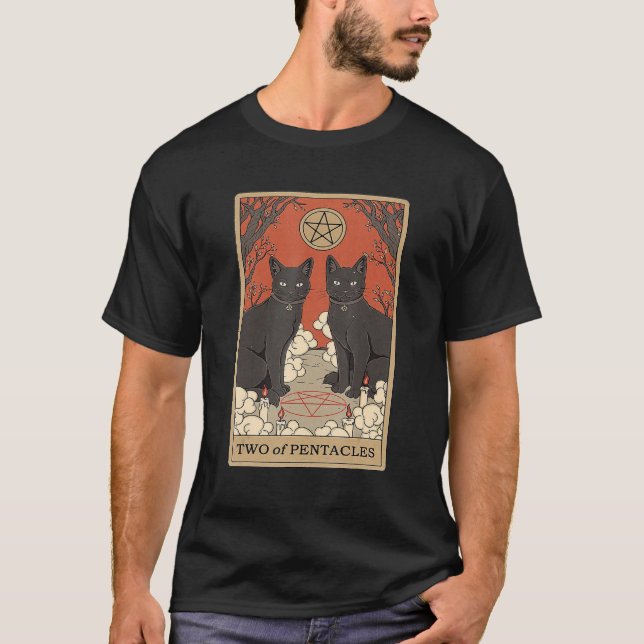 Two Of Pentacles Tarot Card Cat T-Shirt (Front)