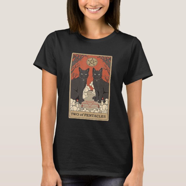 Two Of Pentacles Tarot Card Cat T-Shirt (Front)