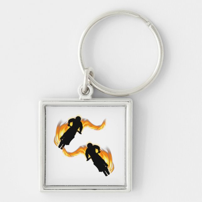 Two Off Road Dirt Bikes with Flames Key Ring (Front)