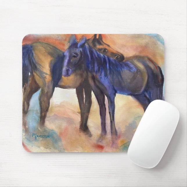 Two Old Pals Horse Computer Mouse Pad Original Art (With Mouse)