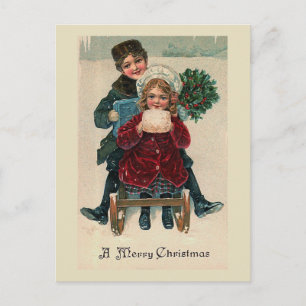 "Two on a Christmas Sled" Postcard