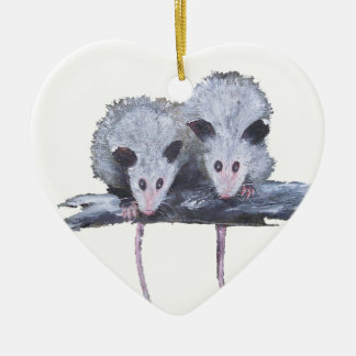 "Two Opossums" Heart Ornament