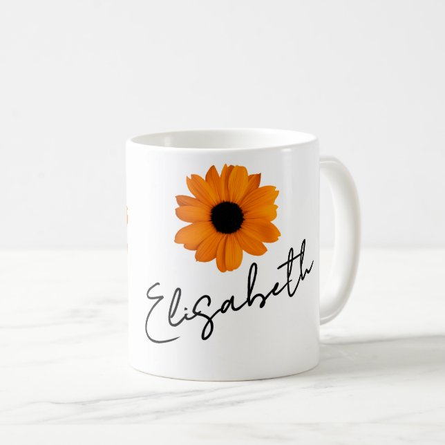Two Orange Daisies and Your Name / Message Coffee Mug (Front Right)