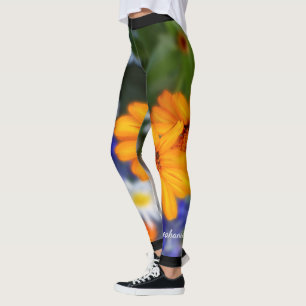 Two Orange Daisies with Personalised Name Leggings
