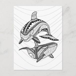 Two Orcas Adult Colouring Postcard