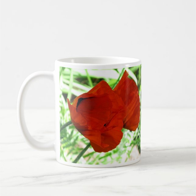 Two Oriental Poppies Flower Photo Coffee Mug (Left)