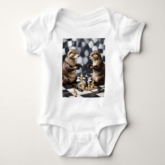 Two Otters Playing Chess,  Baby Bodysuit (Front)