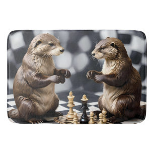Two Otters Playing Chess, Bath Mat
