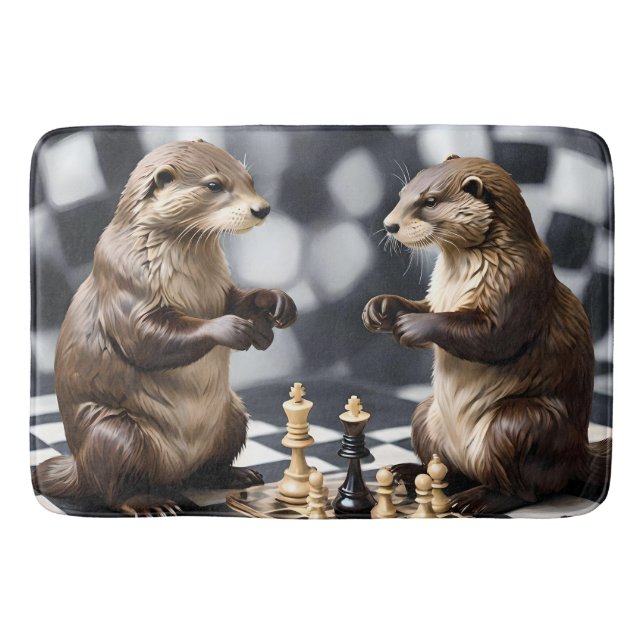 Two Otters Playing Chess,  Bath Mat (Front)