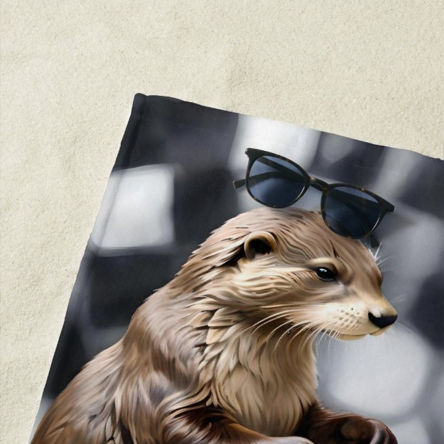 Two Otters Playing Chess,  Beach Towel (In Situ)